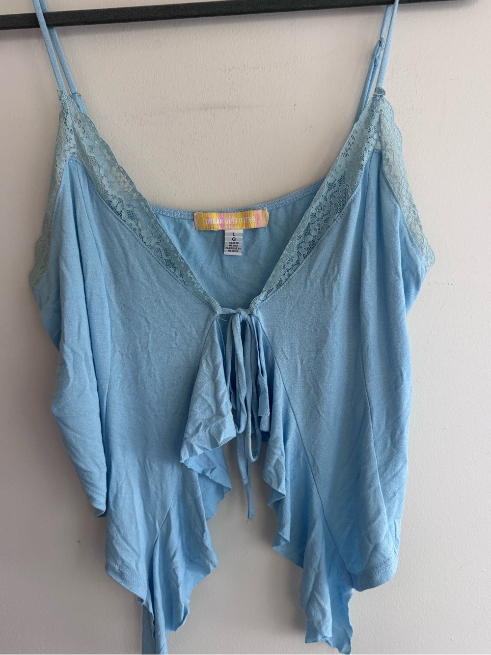 Urban Outfitters Light Blue Lace-Trim Tie-Front Cami